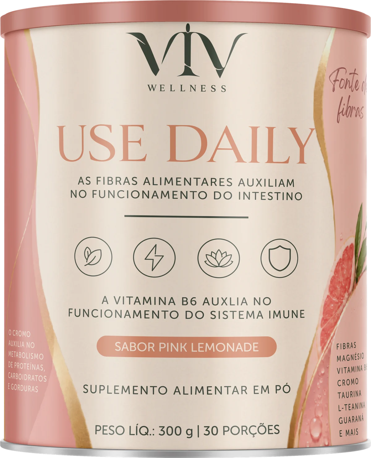 Lata do VIV Use Daily sabor Pink Lemonade, 300 g, 30 porções